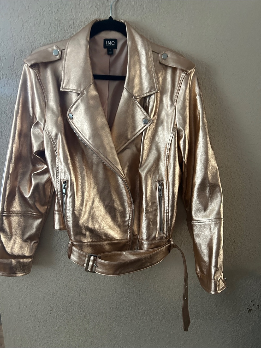 INC International Concepts Metallic Rose Gold Moto-Style Jacket - Picture 2 of 8